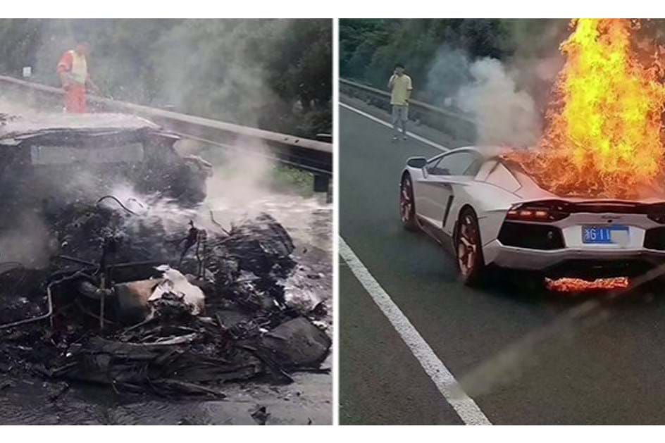 Lamborghini Aventador alugado pegou fogo no meio do trânsito