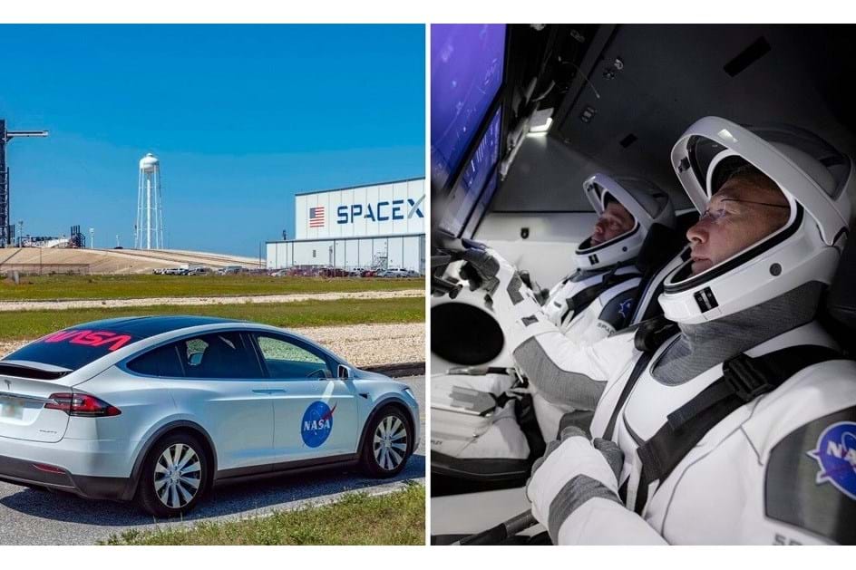 Missão espacial SpaceX Demo-2: Tesla Model X leva astronautas à porta do foguetão