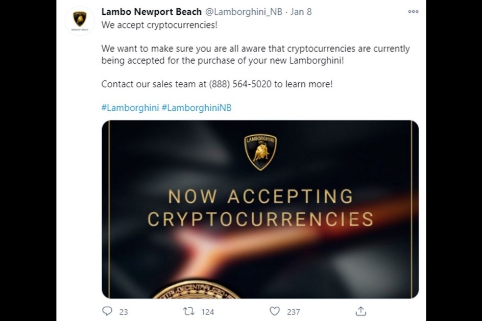 Tem 'bitcoins' na conta? Há um 'stand' da Lamborghini que aceita criptomoedas