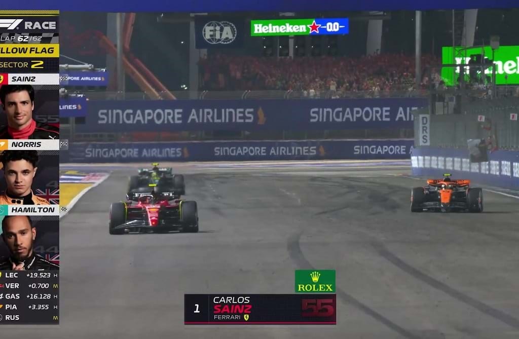 Sainz desbanca Red Bull e vence GP da Singapura; Hamilton vai ao