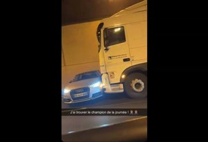 Camião arrasta carro 300 metros sem motorista dar conta